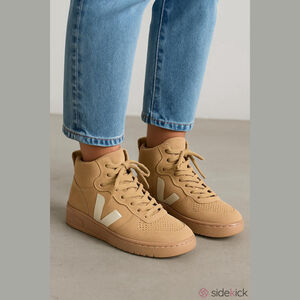 Veja V-15 Suede High-Top Sneakers Tan/Cream Size 9